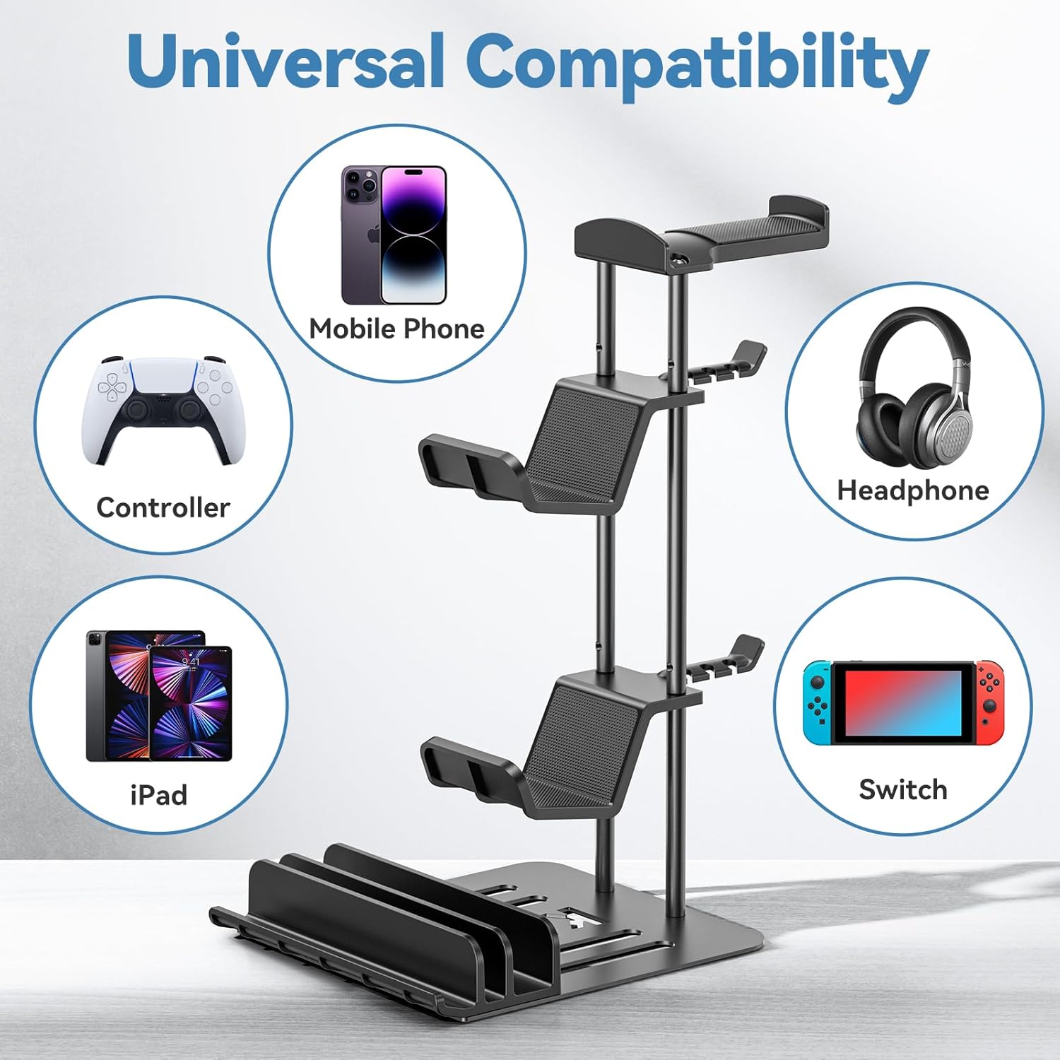 KDD Headphone Stand, Controller Holder & Headset Holder for Desk, Earphone Stand with Aluminum Supporting Bar, Universal Storage Organizer Headphones/Controller/Switch/Mobile Phone - Image 6