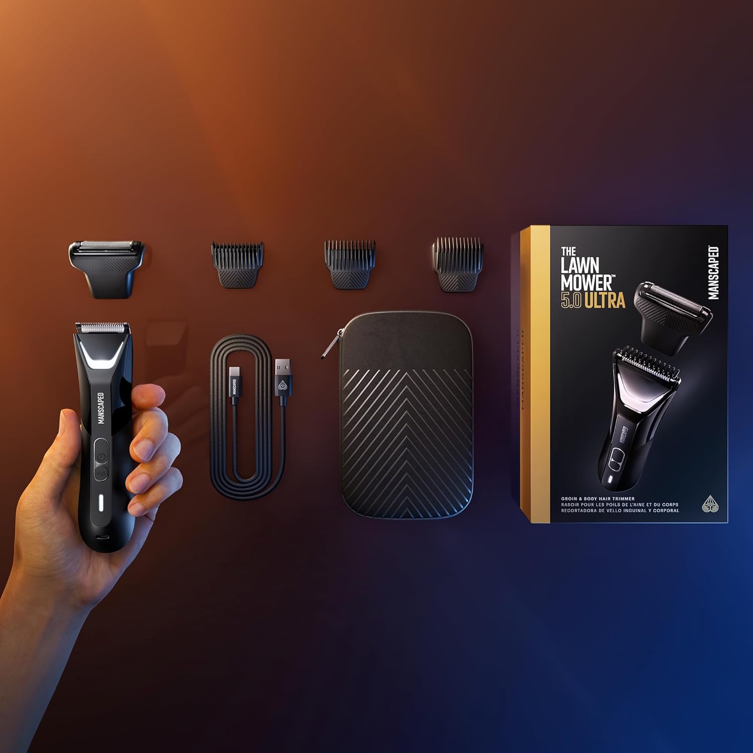 MANSCAPED® The Lawn Mower® 5.0 Ultra Groin & Body Hair Trimmer – Dual-Head SkinSafe® Trimmer & Foil Blades, Waterproof Wet/Dry Groomer, USB-C Rechargeable with Travel Case, Men’s Ball Shaver, Black - Image 8