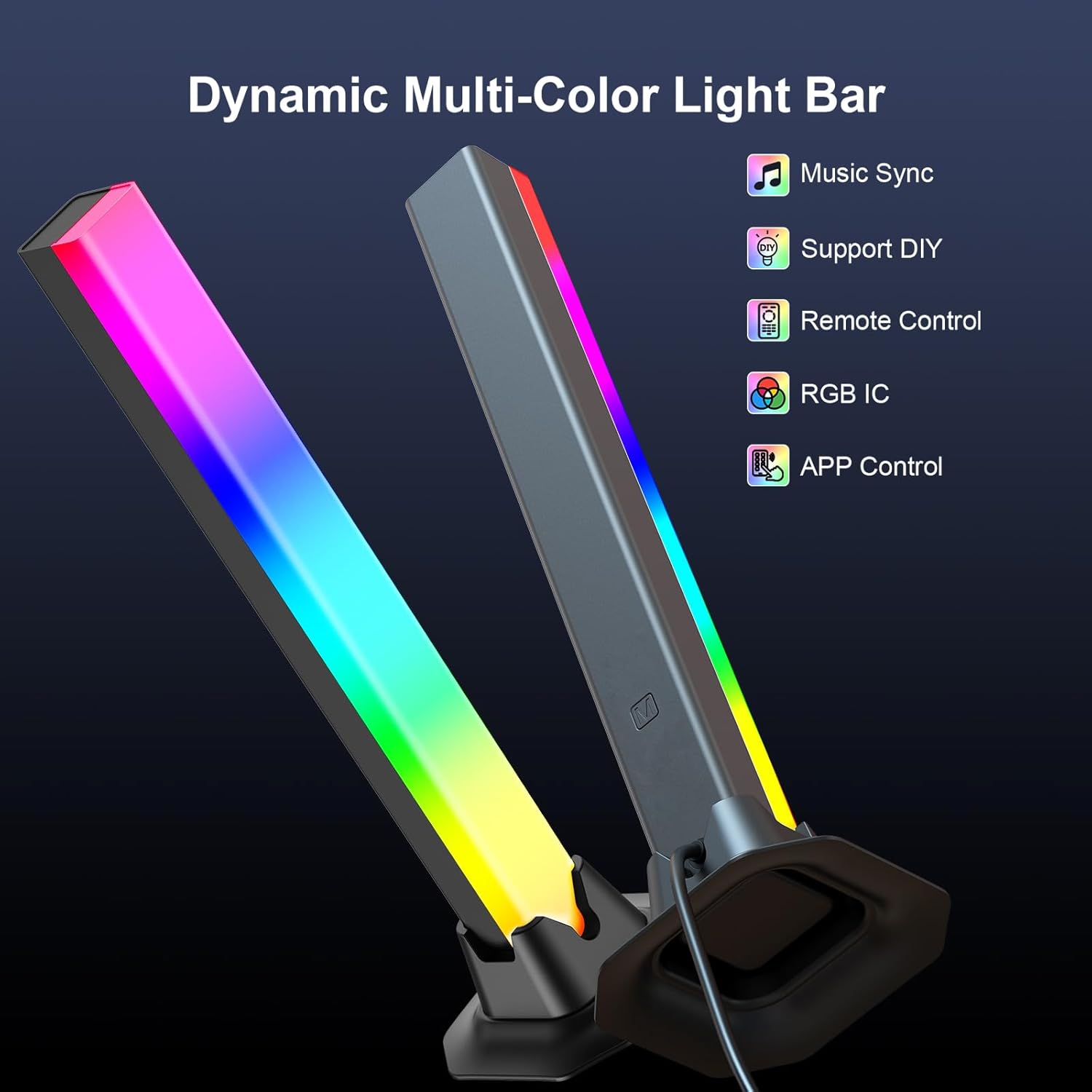 RGB Light Bar, Smart Music Sync RGB IC LED Lights Bars, USB Powered Ambient Lighting, Remote Control Color Changing Gaming TV Backlight, for PC Room Monitor Desk - Image 4