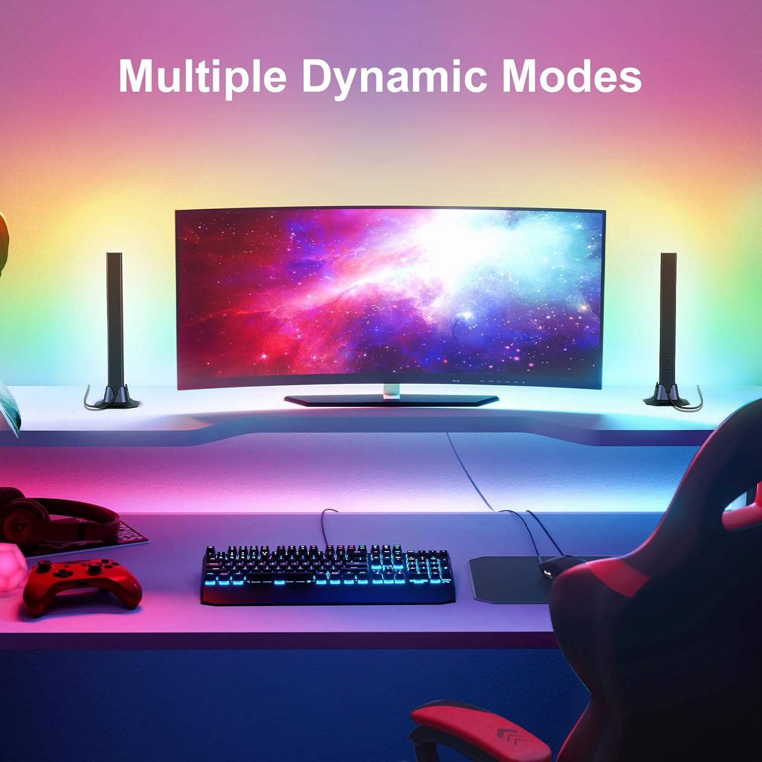 RGB Light Bar, Smart Music Sync RGB IC LED Lights Bars, USB Powered Ambient Lighting, Remote Control Color Changing Gaming TV Backlight, for PC Room Monitor Desk - Image 6