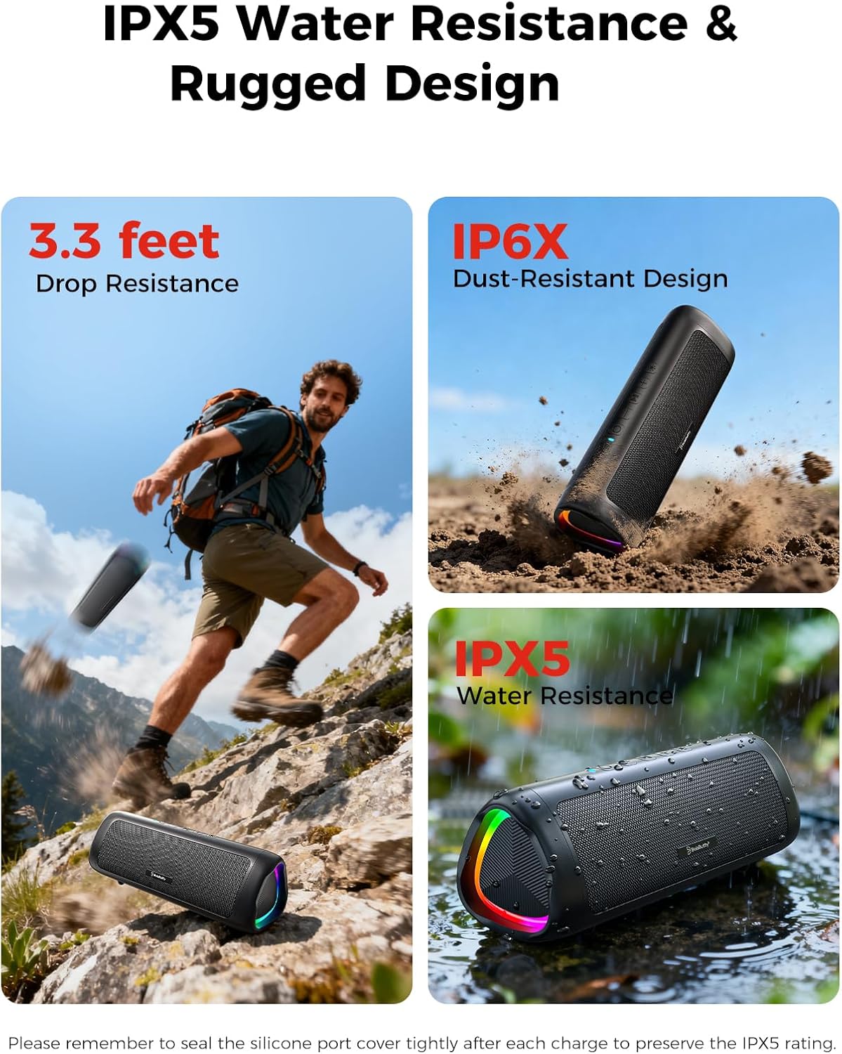 Bluetooth Speaker with HD Sound, Portable Wireless, IPX5 Waterproof, Up to 20H Playtime, TWS Pairing, BT5.3, for Home/Party/Outdoor/Beach, Electronic Gadgets, Birthday Gift (Black) - Image 4