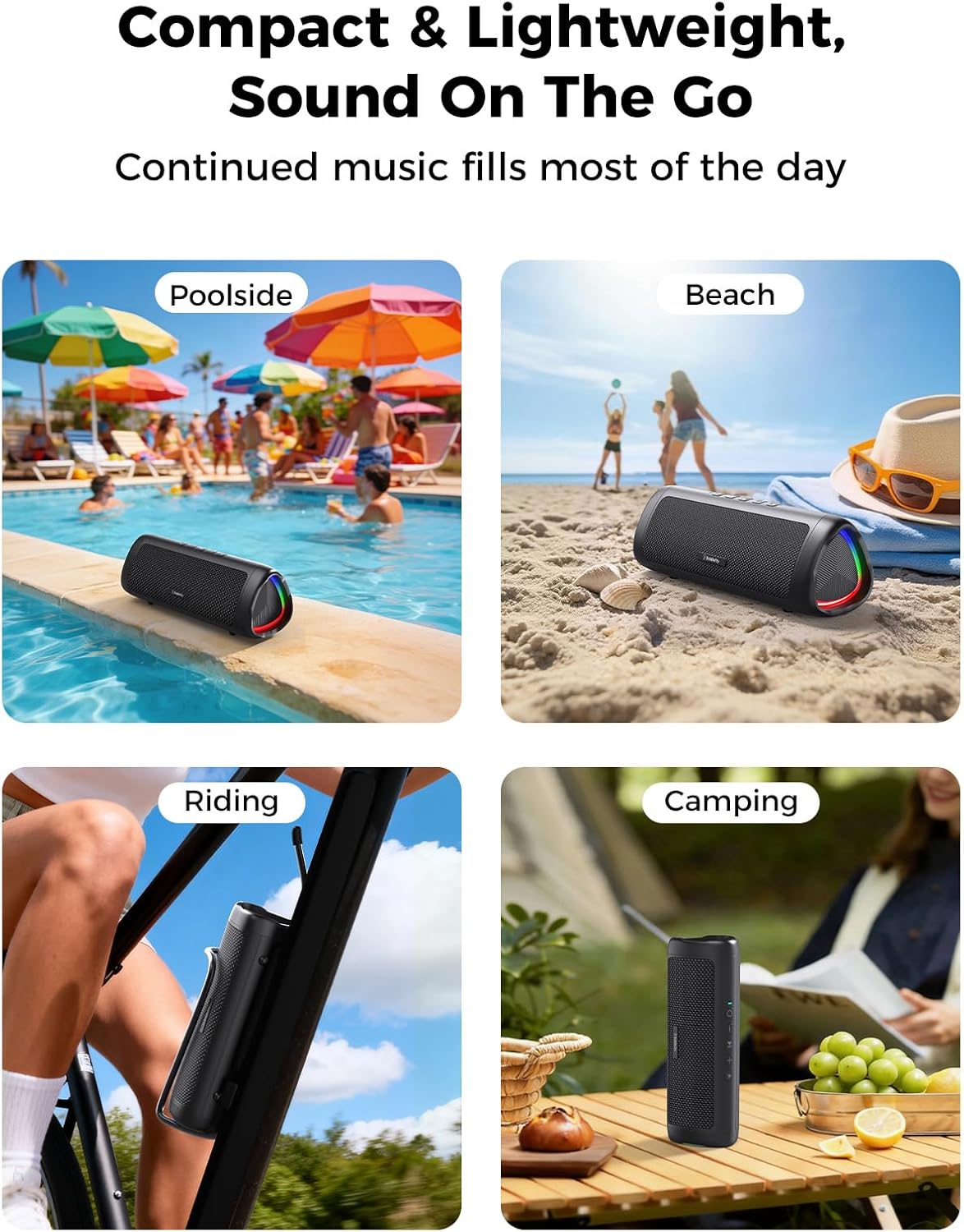 Bluetooth Speaker with HD Sound, Portable Wireless, IPX5 Waterproof, Up to 20H Playtime, TWS Pairing, BT5.3, for Home/Party/Outdoor/Beach, Electronic Gadgets, Birthday Gift (Black) - Image 7