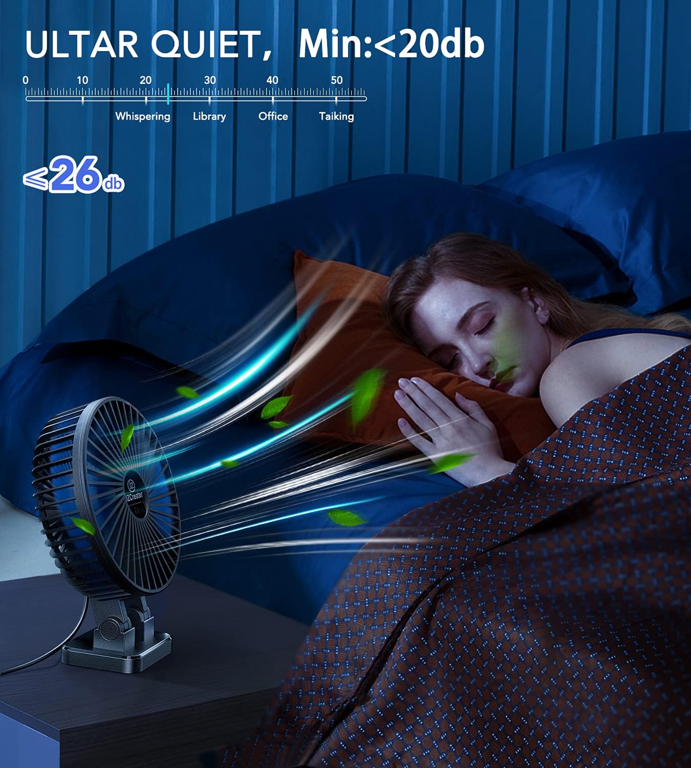 JZCreater USB Desk Fan, Mini Portable Fans, 3 Speeds Desktop Table Cooling Fan, Plug in Power, Rotation Strong Wind, Quiet Personal Small for Home Office Travel Bedroom, Black Blue - Image 7