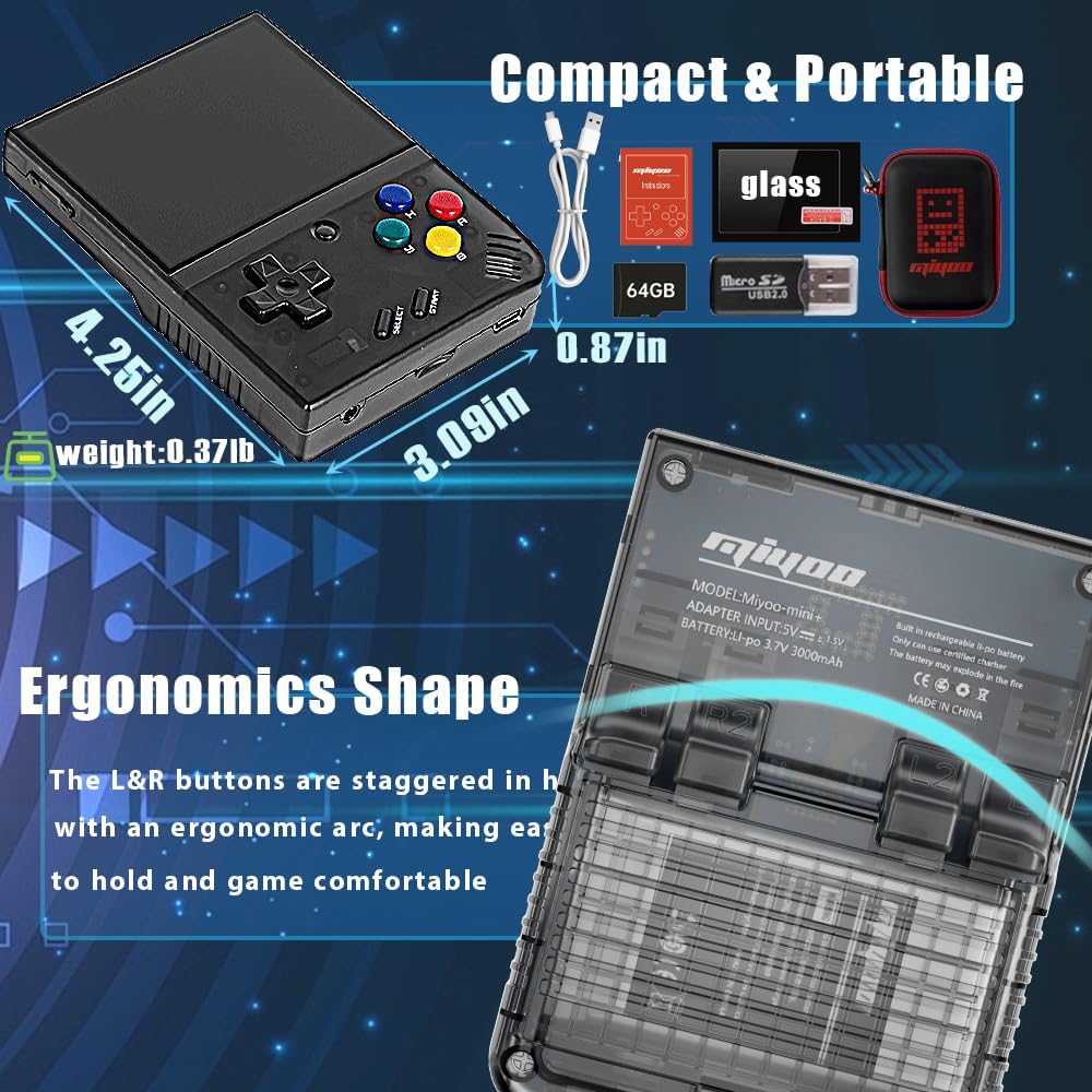 Gift for Men Women, Miyoo Mini Plus with Portable Case Retro Emulator Handheld Game Console with WiFi & RTC, Christmas Stocking Stuffers for Men, Mens Gifts for Dad,Husband, 3000+Classes Game, Gray - Image 7