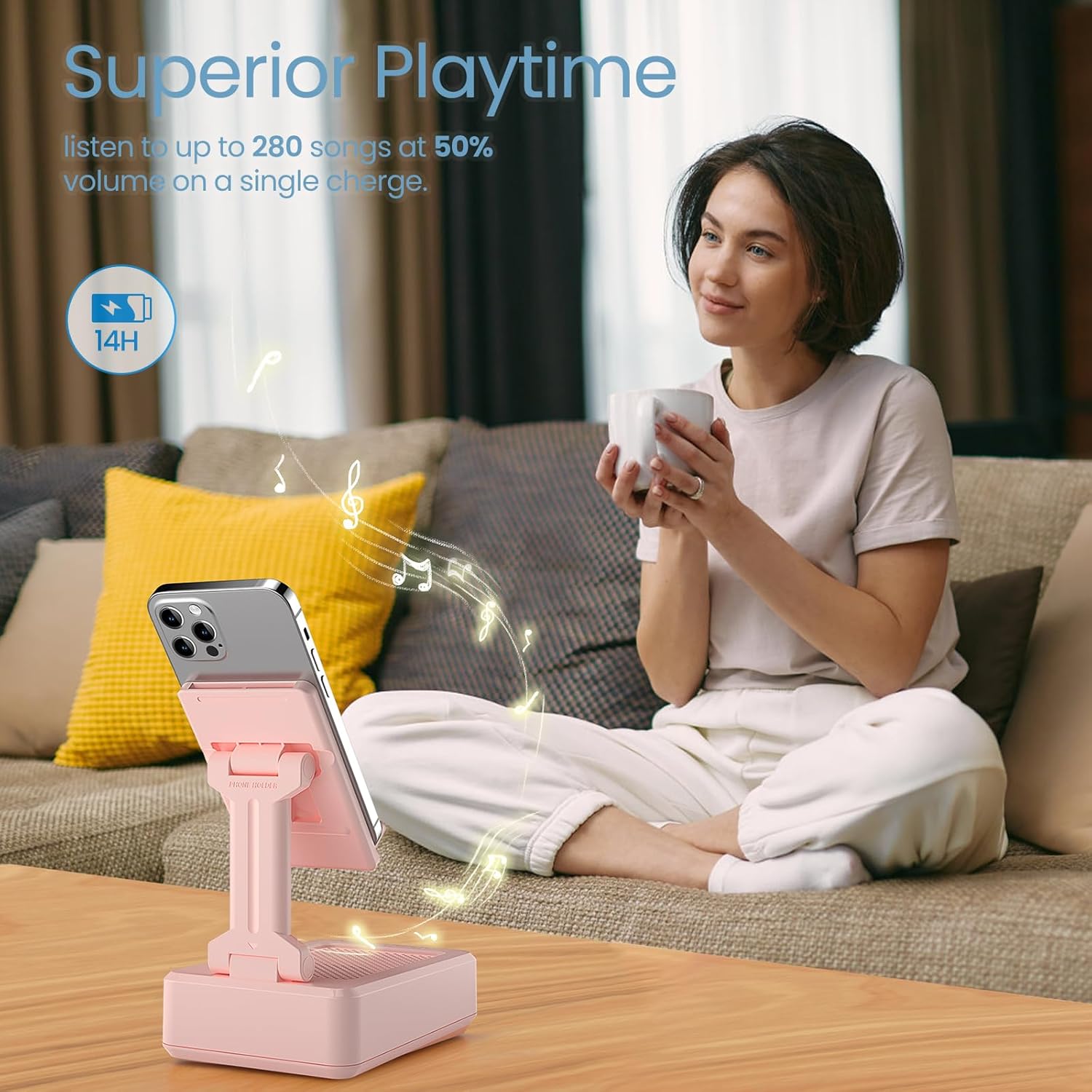 TechGlow Gift for Women Foldable Cellphone Stand with Bluetooth Speaker Wireless Speaker with Phone Holder Birthday Gift Idea for Mom Dad Cool Gadget Pink - Image 4