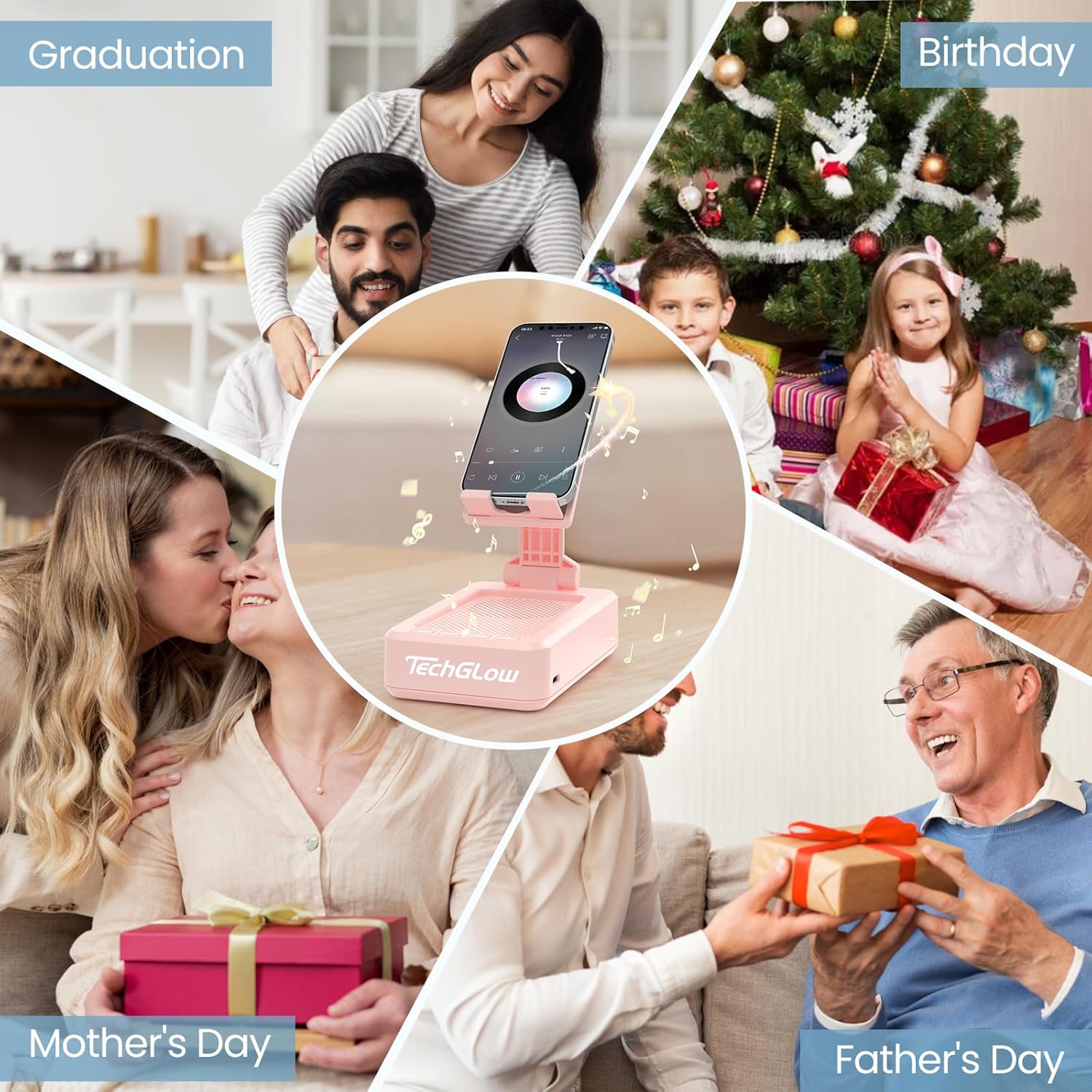 TechGlow Gift for Women Foldable Cellphone Stand with Bluetooth Speaker Wireless Speaker with Phone Holder Birthday Gift Idea for Mom Dad Cool Gadget Pink - Image 7