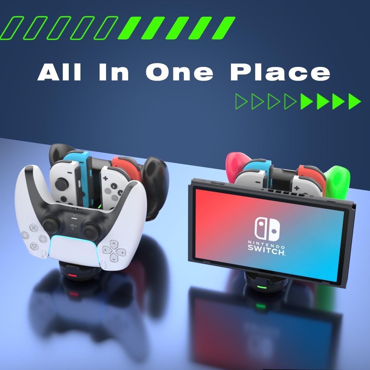 Switch Controller Charger for Nintendo Switch, Charging Dock with JoyCon/Pro / PS5 Controller, Charger Station with LED Indicator and Charger Cable for JoyCons, 6 in 1 Nintendo Charging Dock - Image 6