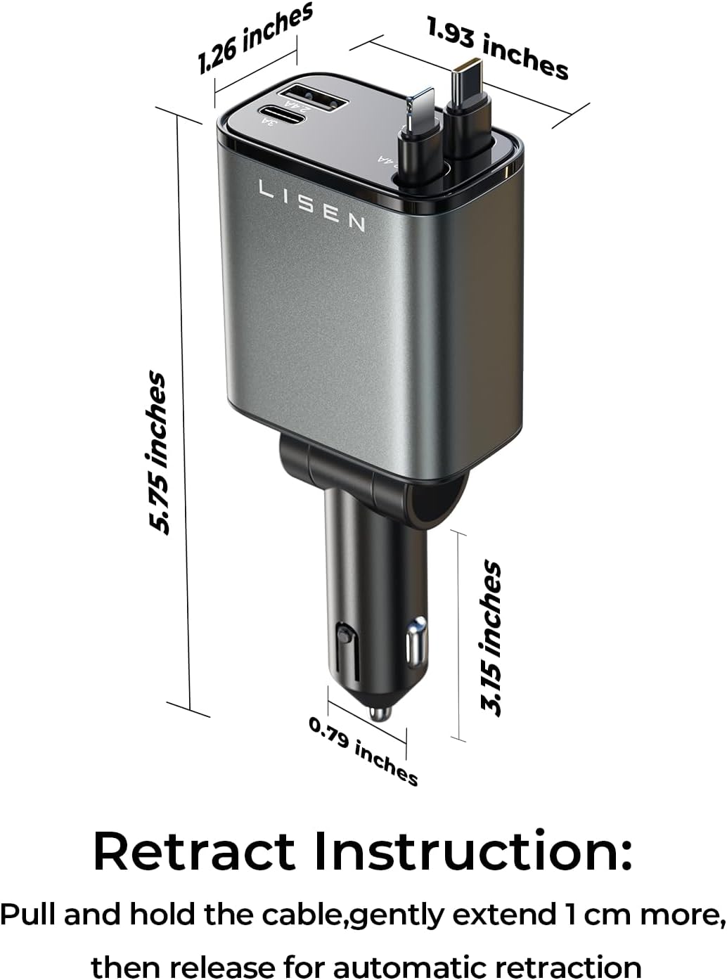 LISEN Retractable Car Charger, for Gifts for Him Her, 69W Cars Adapter USB C Fast Charger for iPhone 17-11, Car Accessories Gadgets for Men, Anniversary Birthday Gifts for Men Women, for Samsung - Image 9