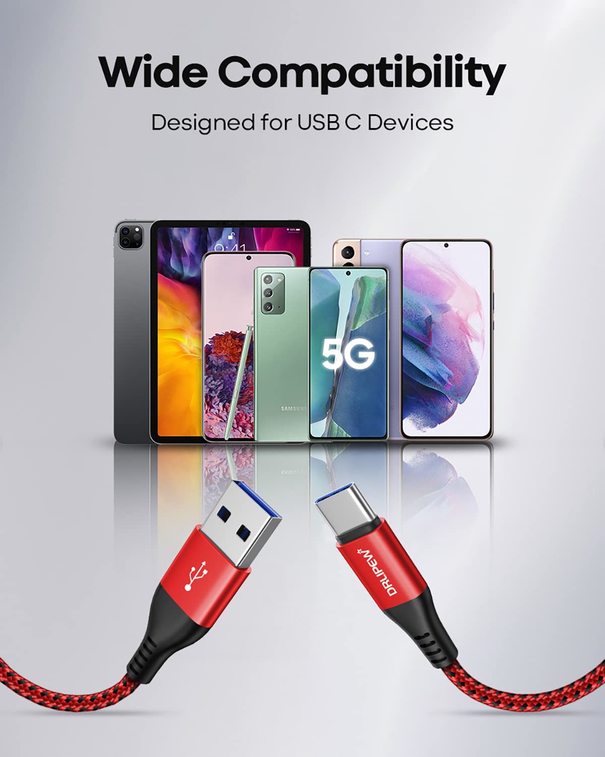 USB C Cable 10 ft 3Pack, Extra Long USB A to USB C Cable 10ft Braided Type C Fast Charging Cord for Samsung Galaxy S20 S21 S22 S23 S24 Ultra 5G S10 S9, A20 A51 A52 A72, iPhone 15 Series, PS5, Switch - Image 7