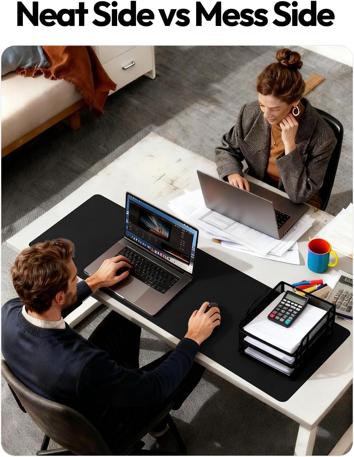 YSAGi Leather Office Desk Pad Protector, Large Mouse Pad, Non-Slip, PU Leather, Laptop Desk Blotter, Waterproof Writing Pad for Office and Home, Black, 23.6" x 13.8" - Image 6