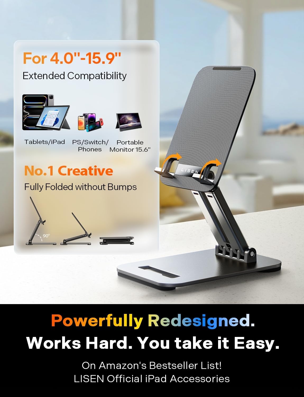 LISEN for iPad Stand Tablet Holder for Desk, Cool Home Office Desk Accessories for Men Women Kids Tablet Gifts, Office Home Essentials Gadgets Portable Monitor Stand for iPad a16 Accessories Switch - Image 2