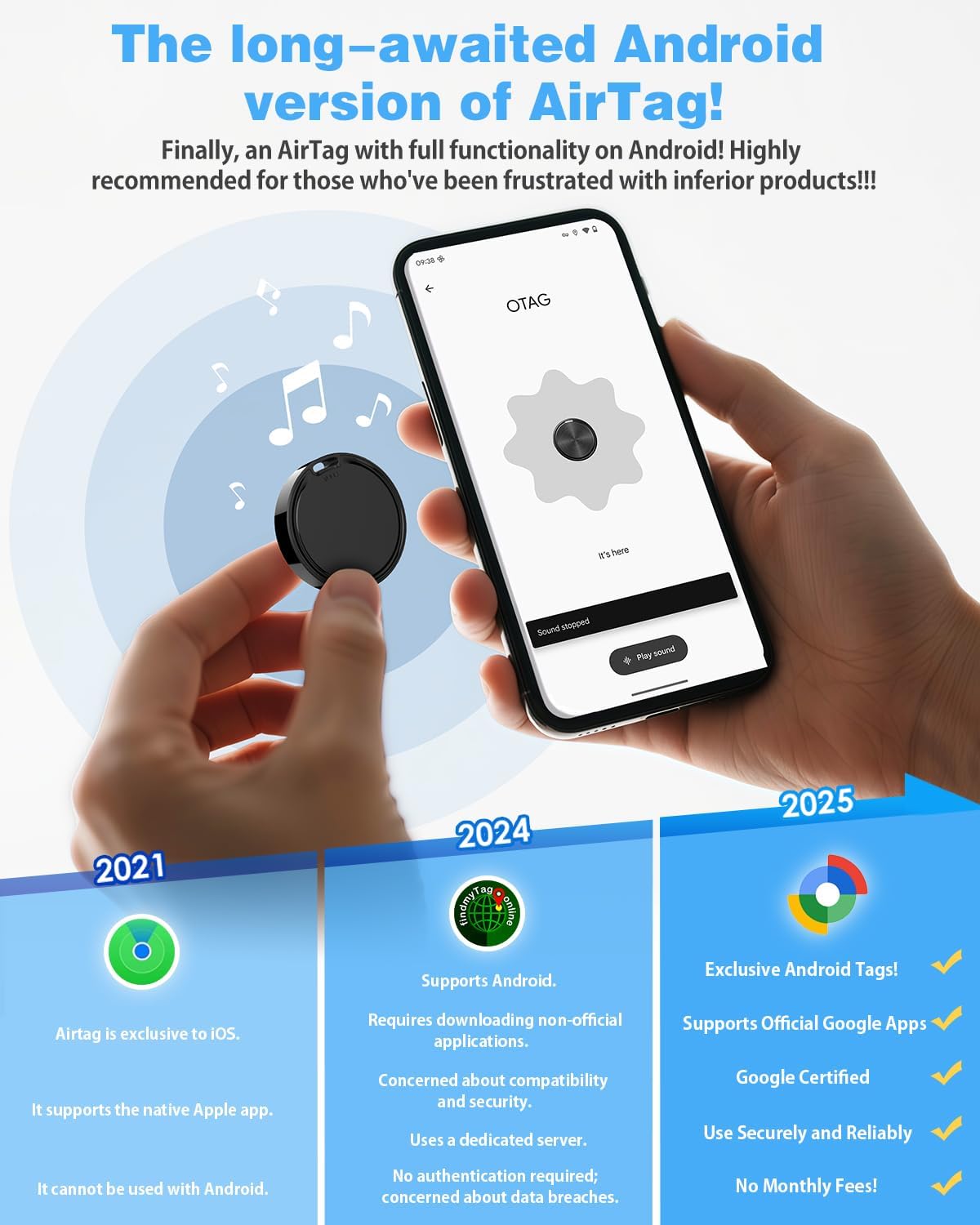 Air Tags for Android,Air Tags-4 Pack Android,Android Tracker Tags,2 Year Battery Life,Google Find Trackers for Google'S Find Hub App,IP65 Waterproof Luggage Tracker Android for Keys,Wallets,Suitcases - Image 2