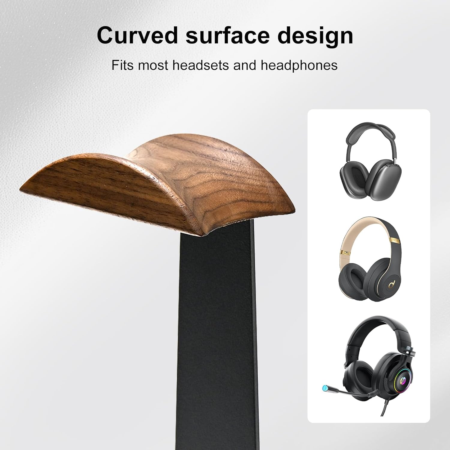 UPERGO Headset Stand with Gaming Controller Holder, Walnut Wood Headphone Stand with Storage Base, Gaming Equipment Accessories for Desk - Image 4