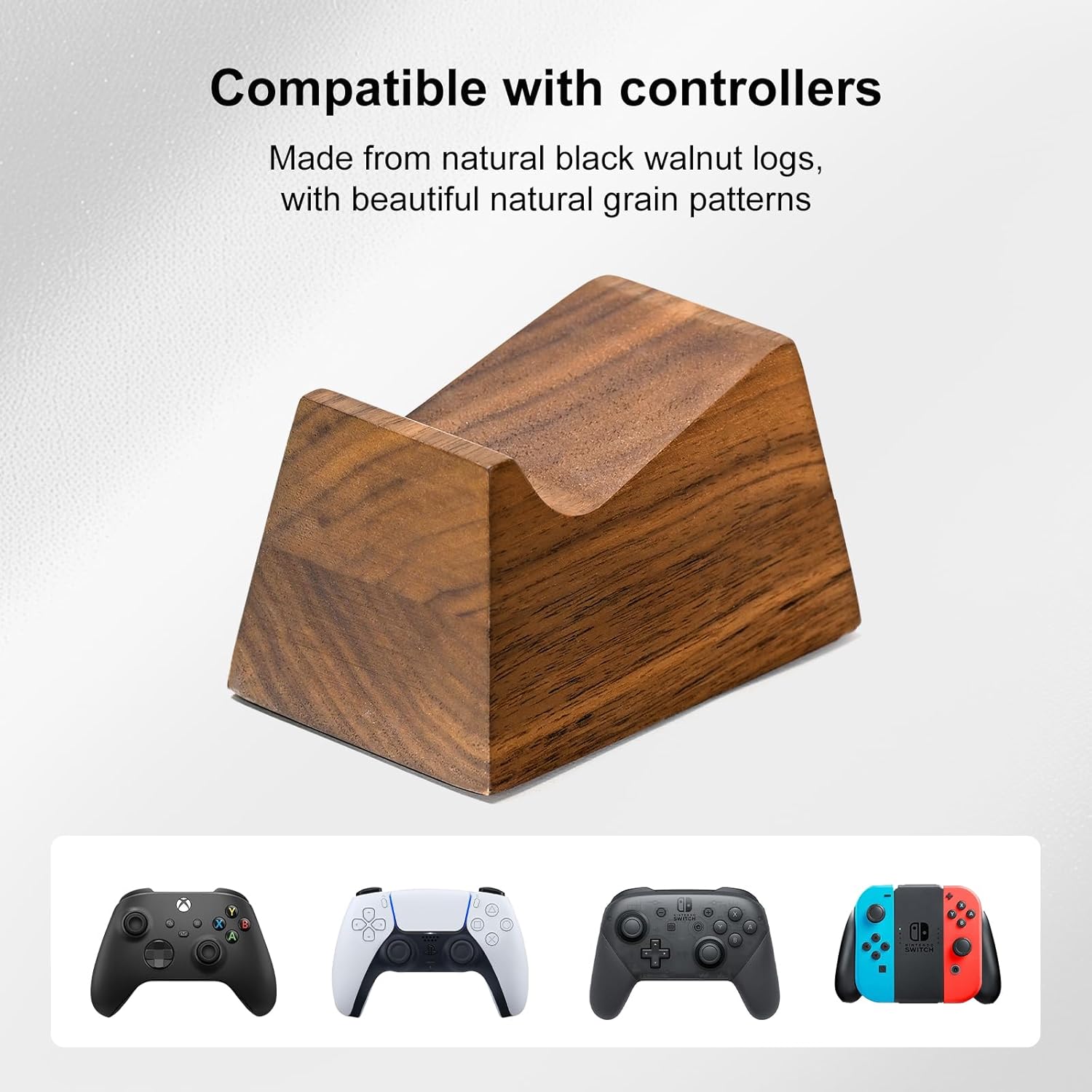 UPERGO Headset Stand with Gaming Controller Holder, Walnut Wood Headphone Stand with Storage Base, Gaming Equipment Accessories for Desk - Image 5