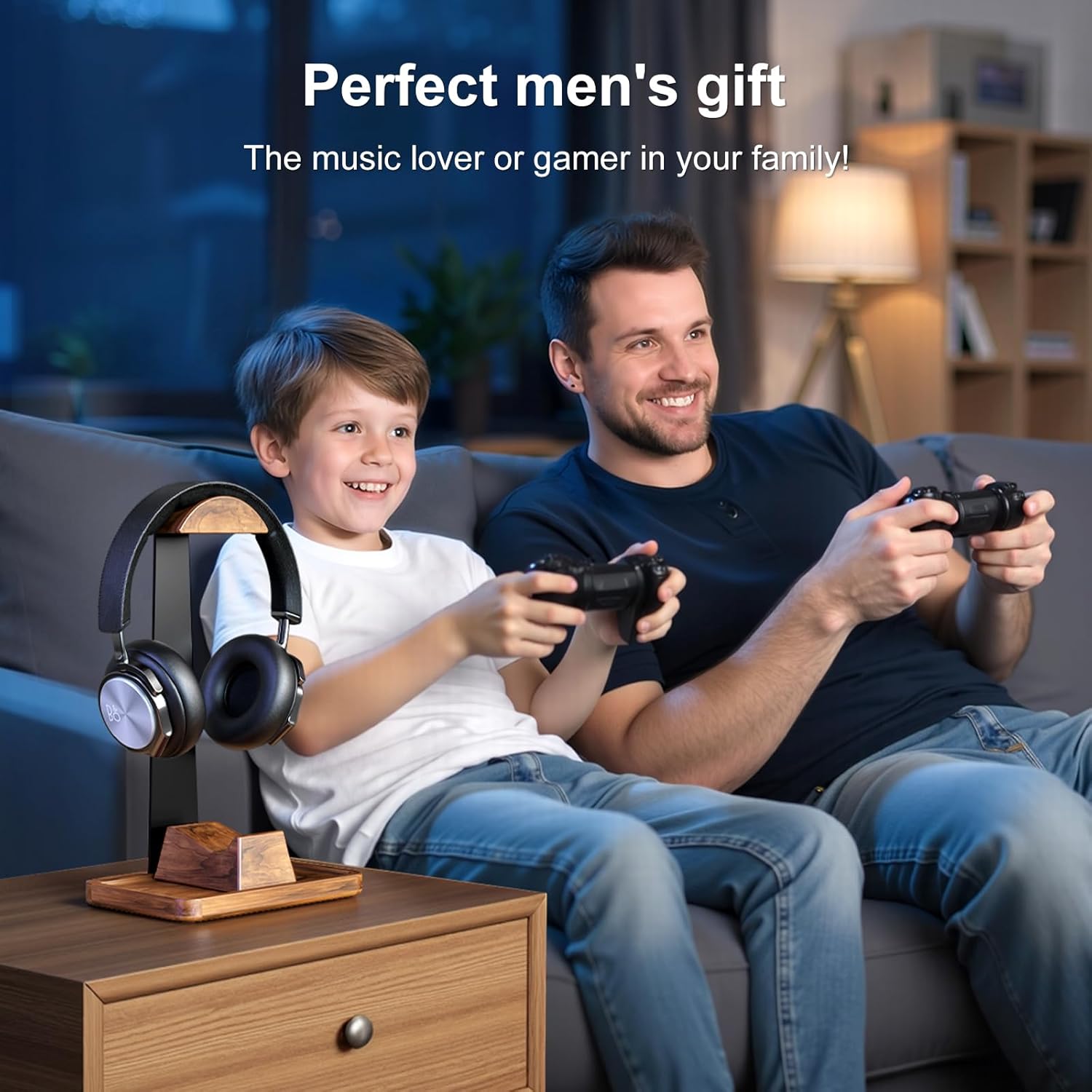 UPERGO Headset Stand with Gaming Controller Holder, Walnut Wood Headphone Stand with Storage Base, Gaming Equipment Accessories for Desk - Image 7