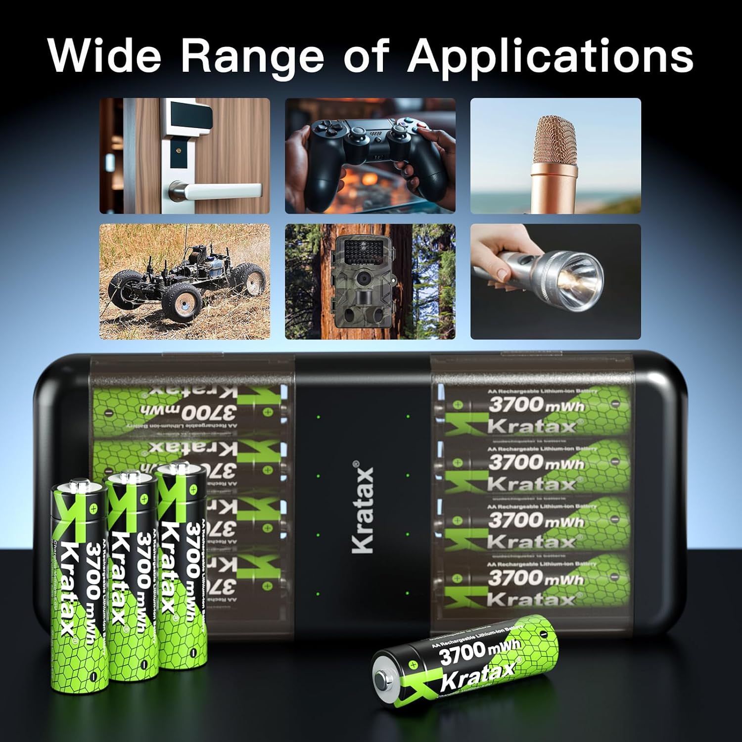 Kratax 3700mWh AA Rechargeable Lithium Batteries with Charger, 12pack high Capacity Double A li-ion Batteries 1.5v, Long Lasting, Ultra-Thin Battery Charger with AA Lithium Battery Rechargeable - Image 9