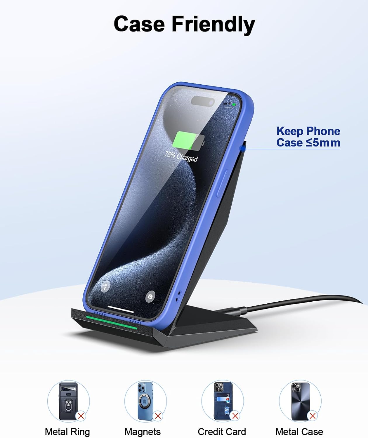 Fast Wireless Charger, NANAMI Qi Certified Wireless Charging Stand Compatible iPhone 17/17 Air/16/15/15 Pro/15 Plus/15 Pro Max/14/13/12, for Samsung Galaxy S25/S24/S23/S22/S21 and Qi-Enabled Phone - Image 5