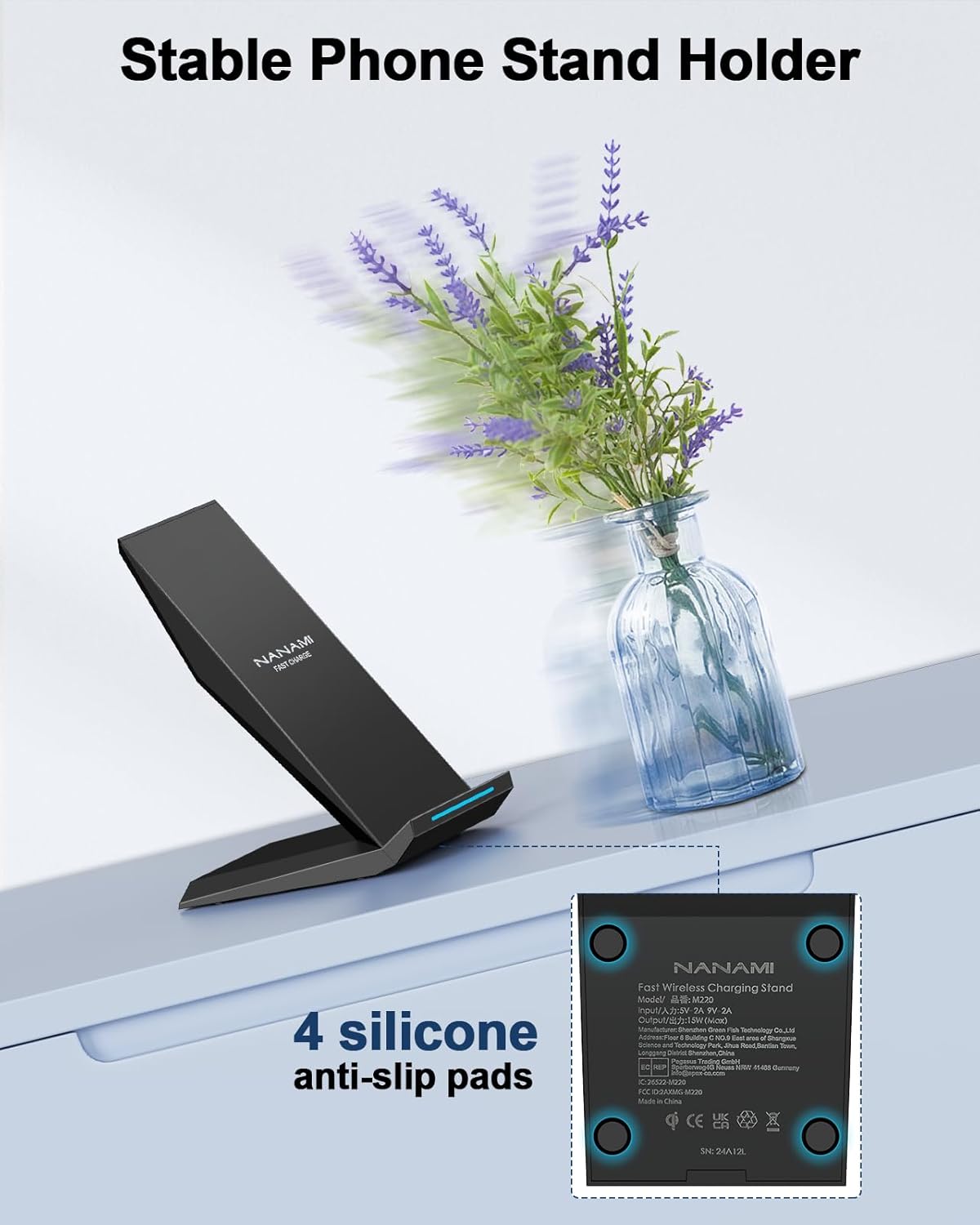 Fast Wireless Charger, NANAMI Qi Certified Wireless Charging Stand Compatible iPhone 17/17 Air/16/15/15 Pro/15 Plus/15 Pro Max/14/13/12, for Samsung Galaxy S25/S24/S23/S22/S21 and Qi-Enabled Phone - Image 6