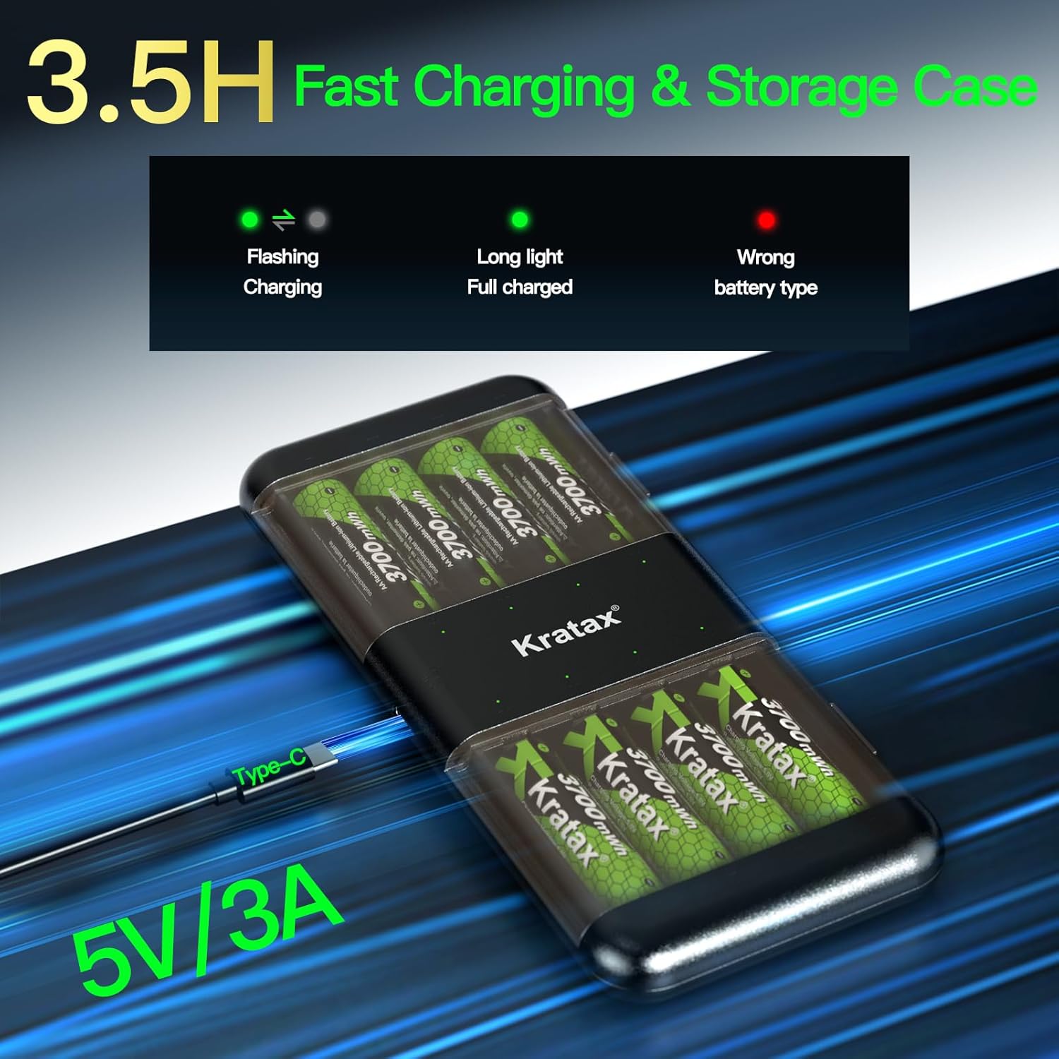 Kratax 3700mWh AA Rechargeable Lithium Batteries with Charger, 12pack high Capacity Double A li-ion Batteries 1.5v, Long Lasting, Ultra-Thin Battery Charger with AA Lithium Battery Rechargeable - Image 2