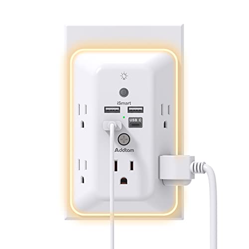 Surge Protector, Outlet Extender with Night Light, Addtam 5-Outlet Splitter ...