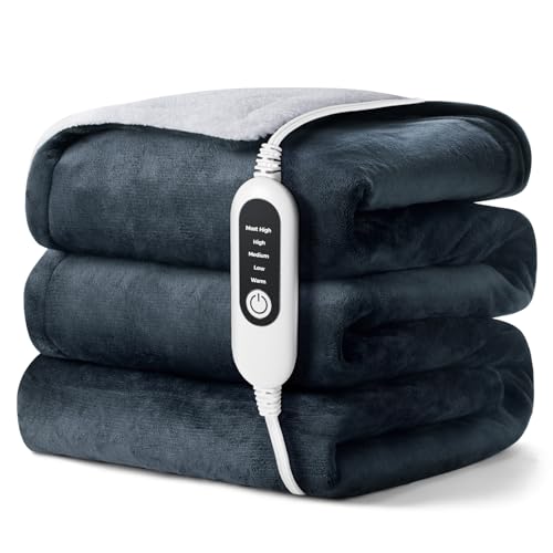 Electric Heated Blanket, Soft Flannel Fabric Heating Blanket Features 5-Level ...