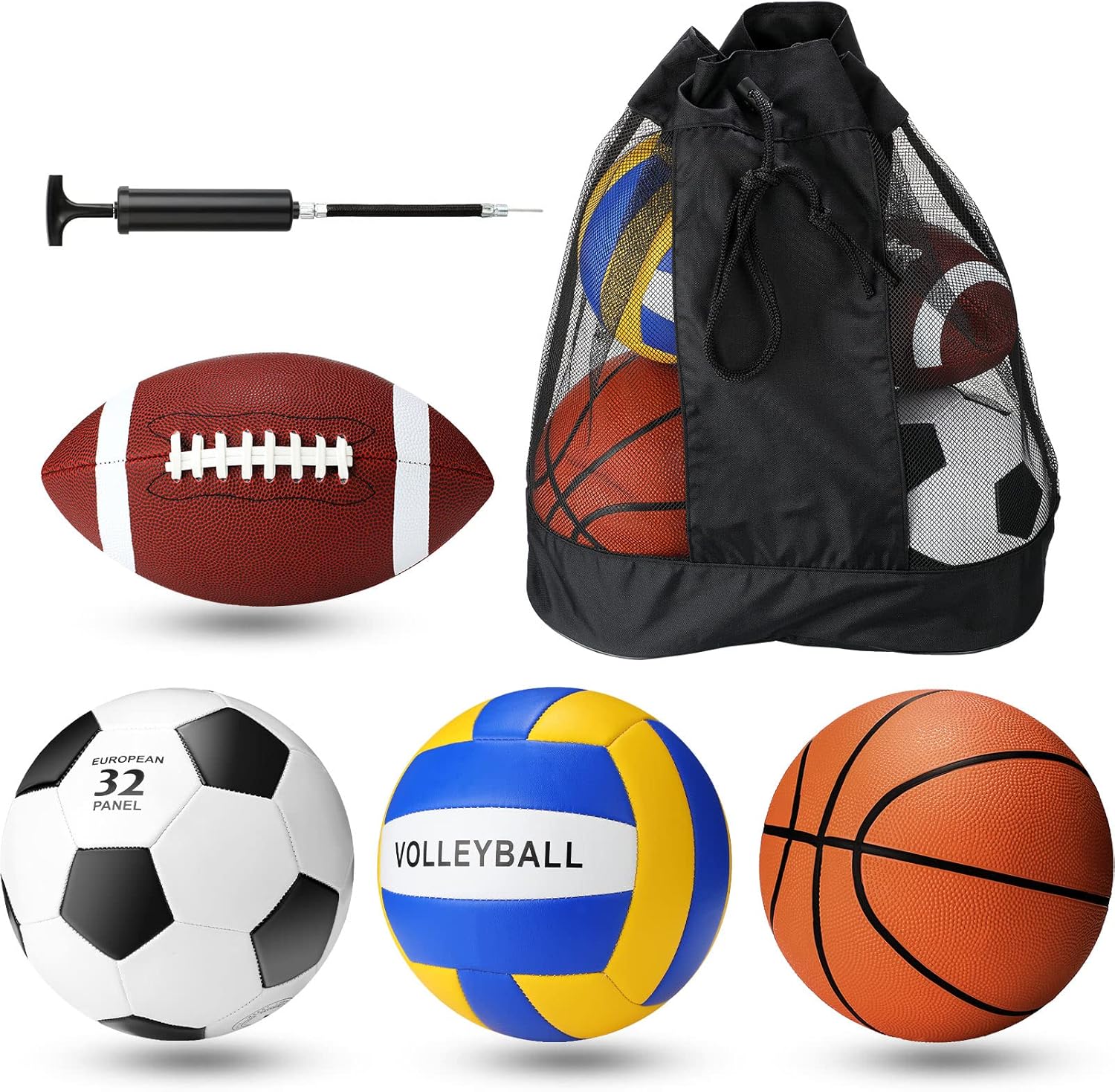 Jerify 4 Pcs Sport Balls Soccer Football Basketball Volleyball